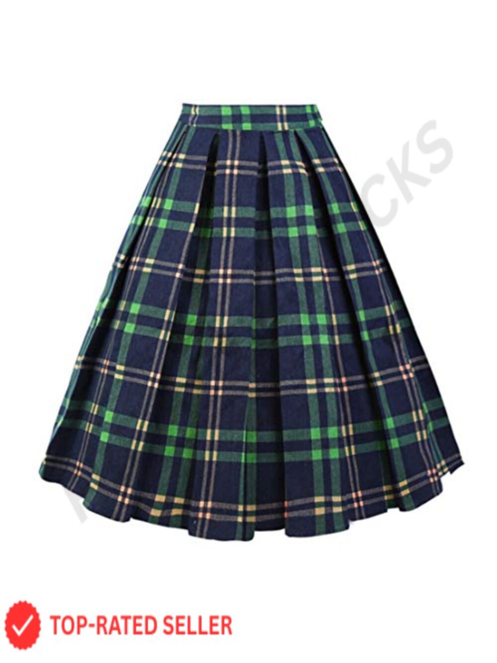 Women's Pleated A-Line Midi Skirt High Waist Retro Swing Cotton